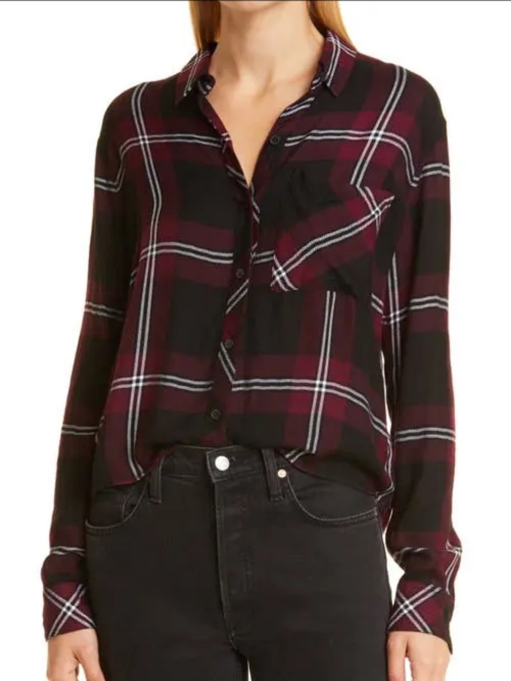 Rails Dylan Plaid Button Down Shirt Mahogany Black Ivory Size M